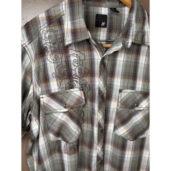 NWT Casual Plaid Shirt Mens Large J Ferrar Short Sleeve Western Snap Buttons - Picture 11 of 11